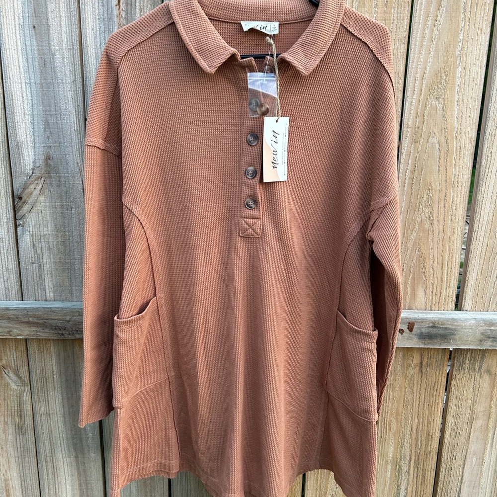 New in Brown Mini Dress with Polo Collar